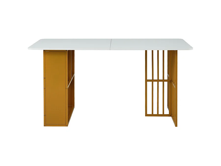 Mesa de comedor rectangular con estantes de almacenamiento - estilo moderno - Blanco y Dorado