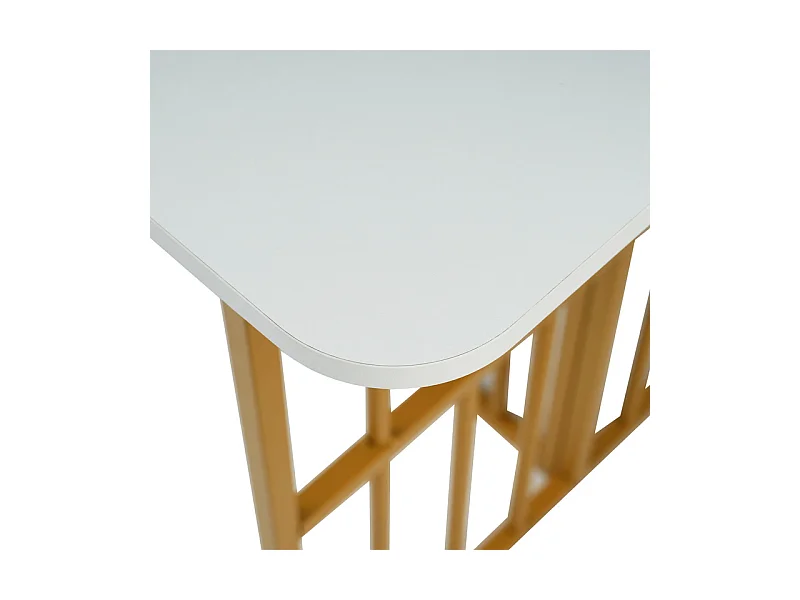 Mesa de comedor rectangular con estantes de almacenamiento - estilo moderno - Blanco y Dorado