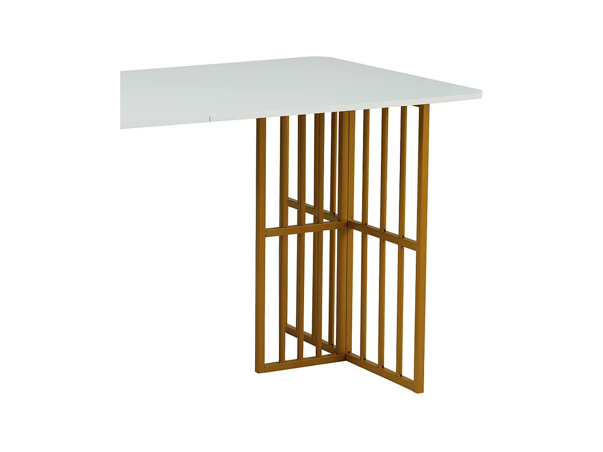 Mesa de comedor rectangular con estantes de almacenamiento - estilo moderno - Blanco y Dorado