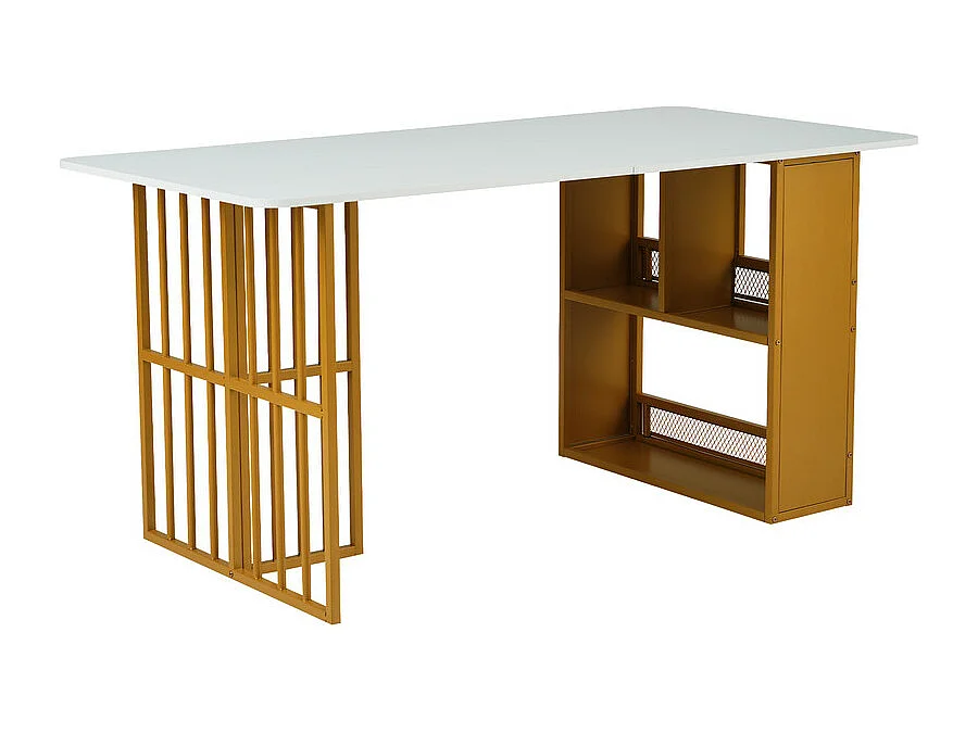 Rechteckiger Esstisch mit Ablageflächen – moderner Stil – Weiß und Gold