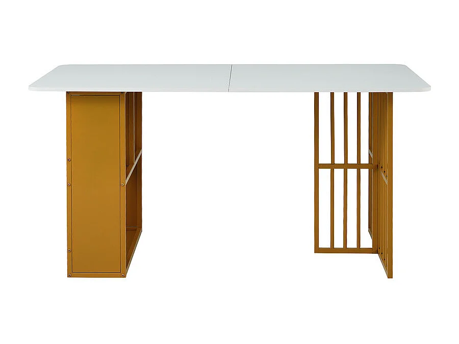 Rechteckiger Esstisch mit Ablageflächen – moderner Stil – Weiß und Gold