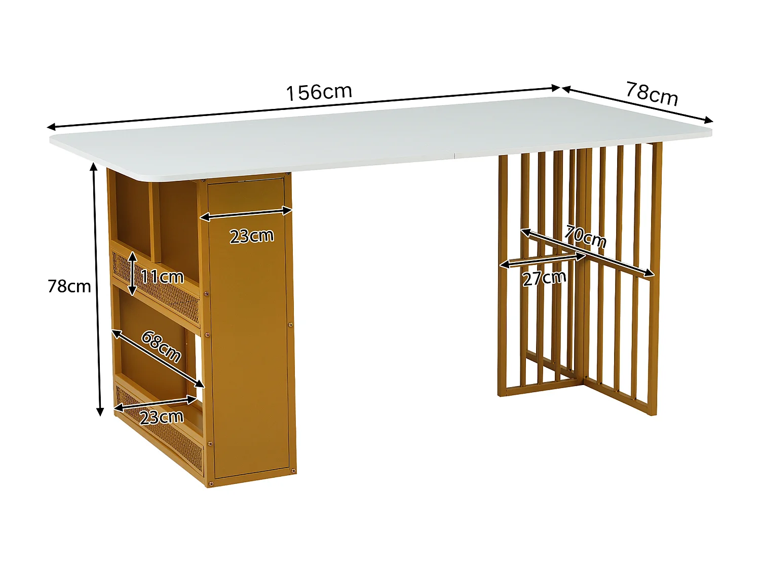 Table à manger rectangulaire avec étagères de rangement - style moderne - Blancs & Doré