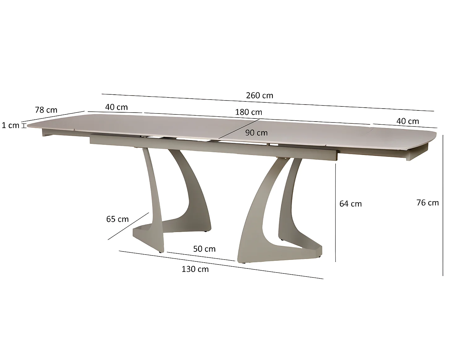 Table extensible 180 à 260 cm en céramique gris pieds taupe - VALMONT