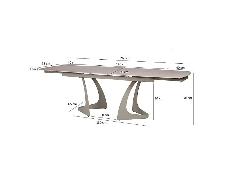 Table extensible 180 à 260 cm en céramique gris pieds taupe - VALMONT