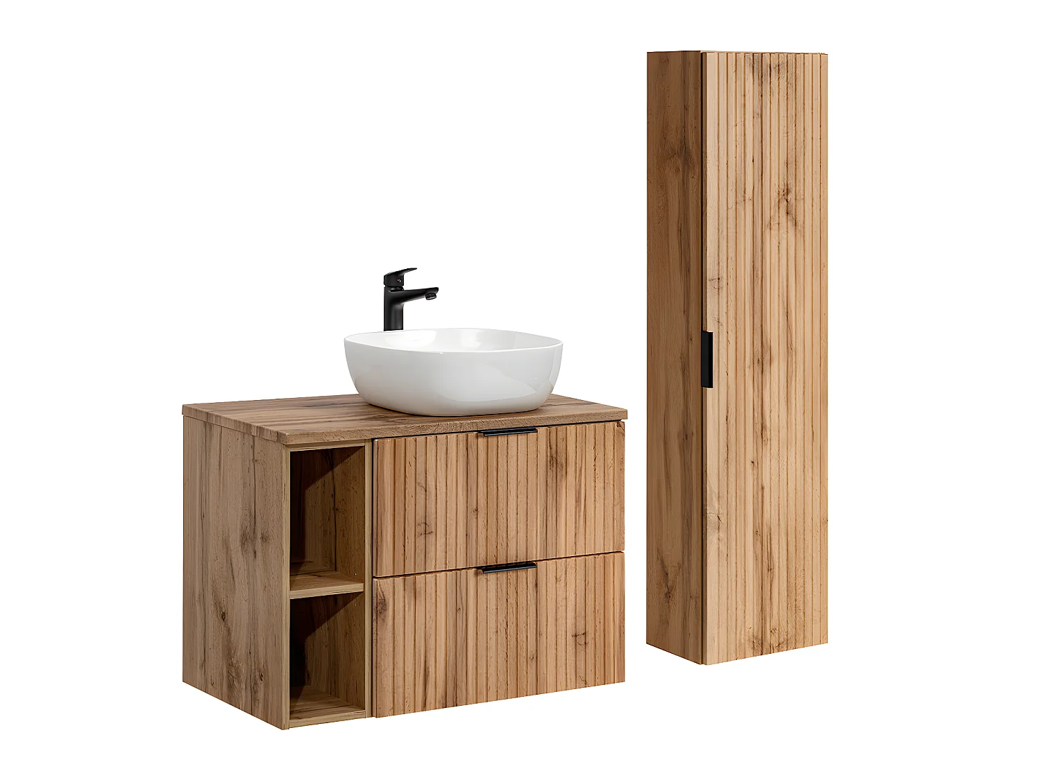 Ensemble meuble simple vasque 80cm 2 niches et colonne Adriel Bois