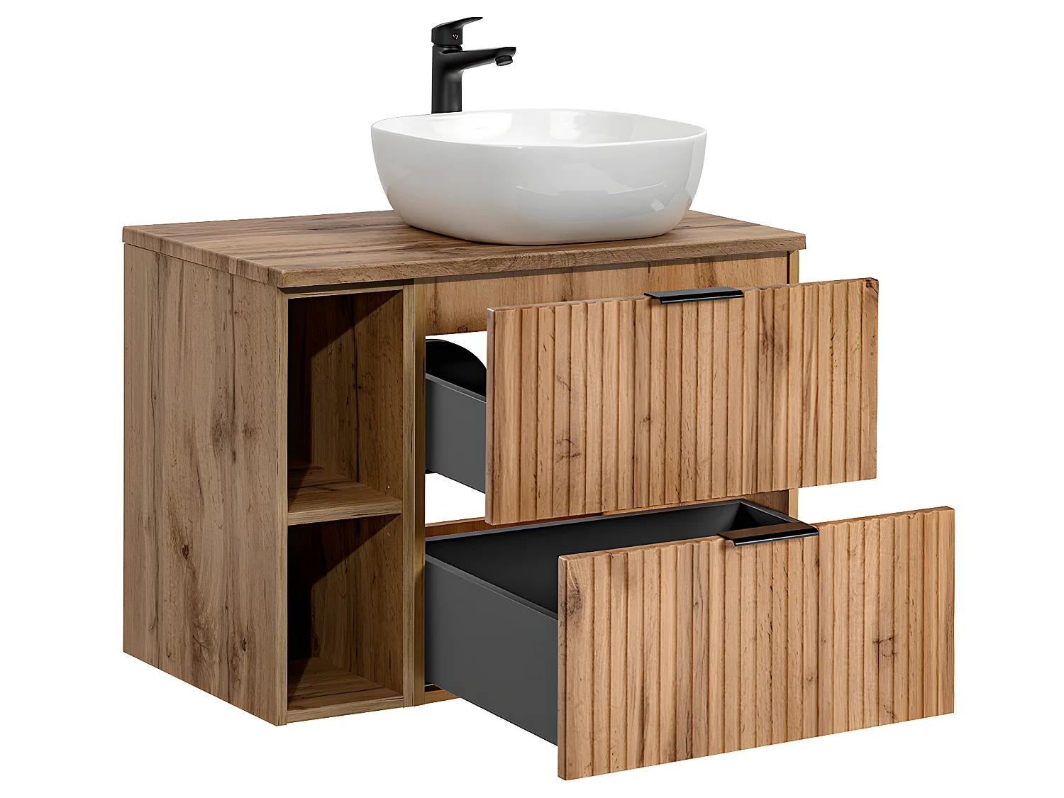 Conjunto mueble lavabo individual 80cm 2 nichos y columna Adriel Madera