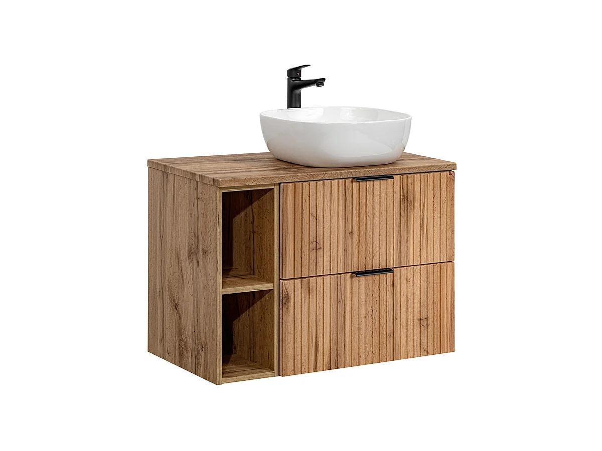 Ensemble meuble simple vasque 80cm 2 niches et colonne Adriel Bois