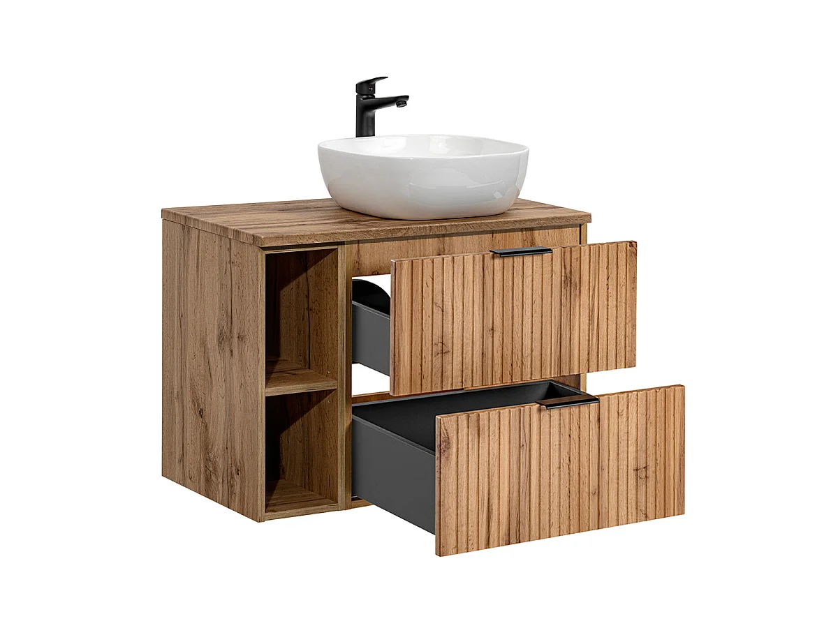 Ensemble meuble simple vasque 80cm 2 niches et colonne Adriel Bois