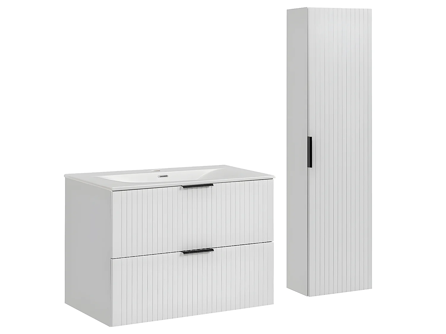 Ensemble meuble simple vasque encastrée 80cm et colonne Adriel Blanc