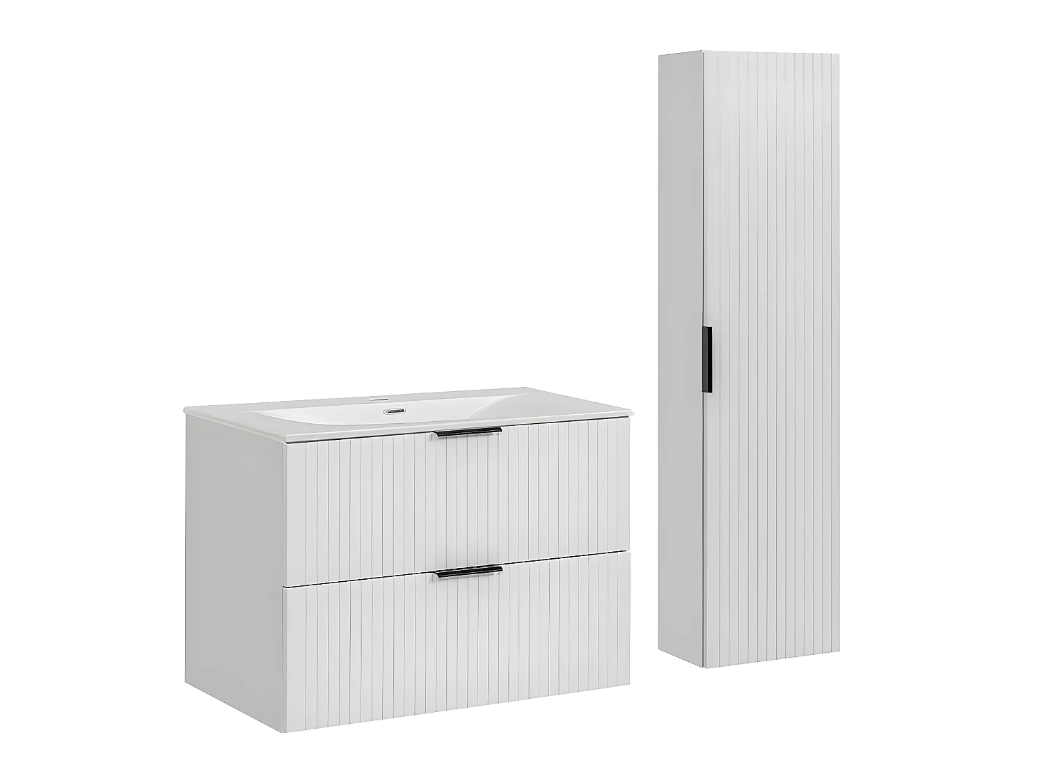 Ensemble meuble simple vasque encastrée 80cm et colonne Adriel Blanc