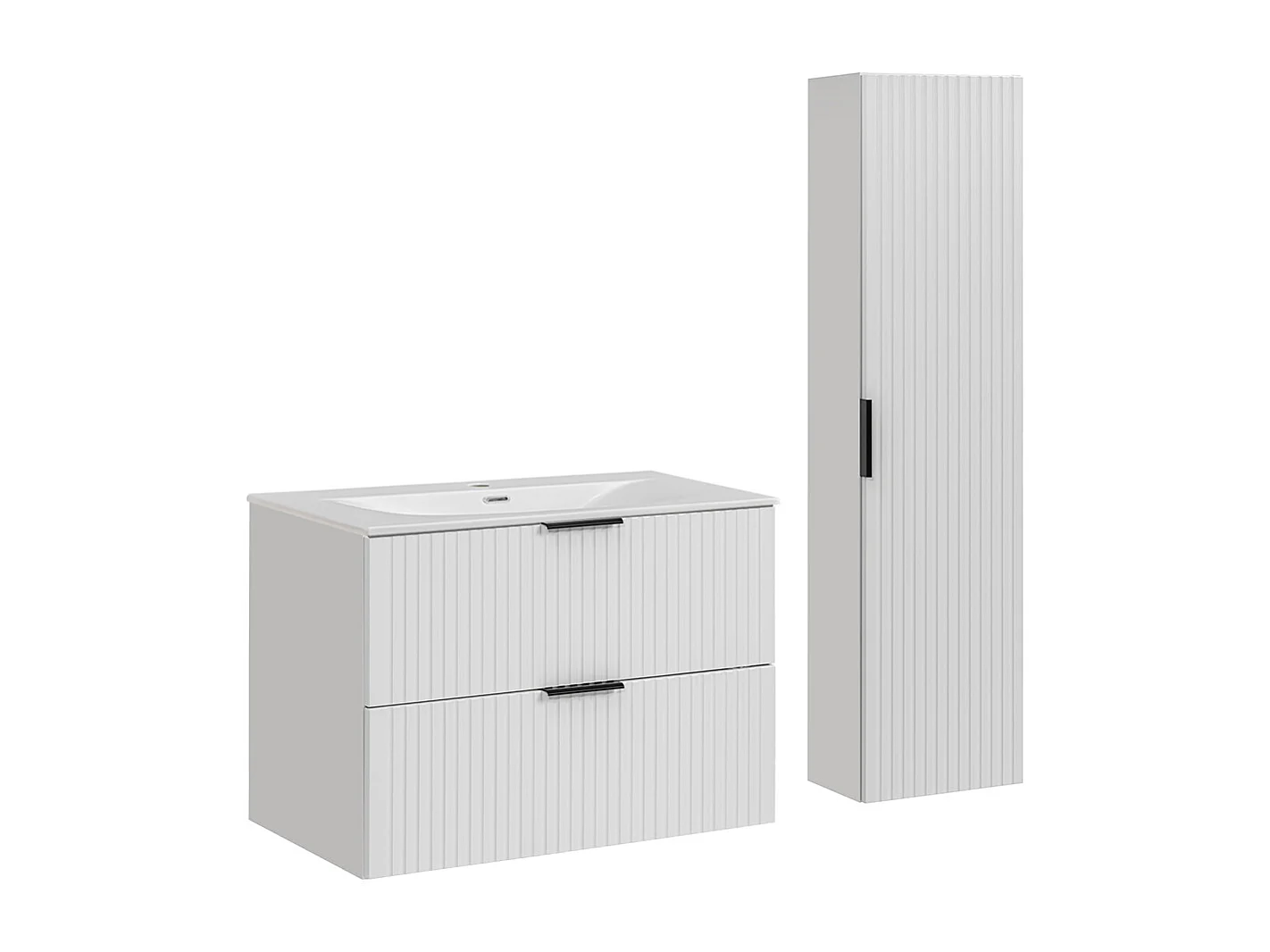 Ensemble meuble simple vasque encastrée 80cm et colonne Adriel Blanc
