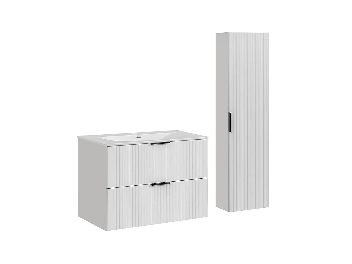 Ensemble meuble simple vasque encastrée 80cm et colonne Adriel Blanc