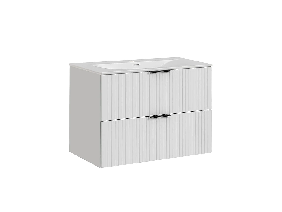Ensemble meuble simple vasque encastrée 80cm et colonne Adriel Blanc
