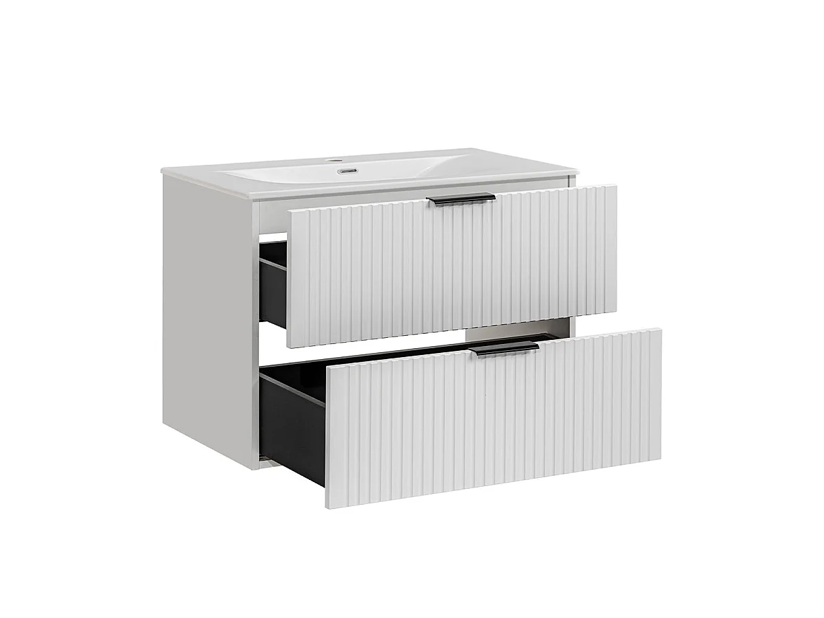 Ensemble meuble simple vasque encastrée 80cm et colonne Adriel Blanc