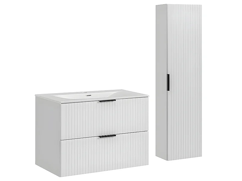 Conjunto mueble con lavabo individual encastrable 80cm y columna Adriel Blanco