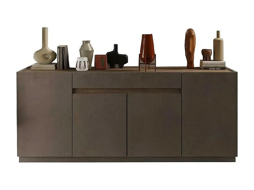 Sideboard mit 4 Türen und 1 Schublade, Kollektion FANZY. Farbe Braun und Dunkel-Eiche.