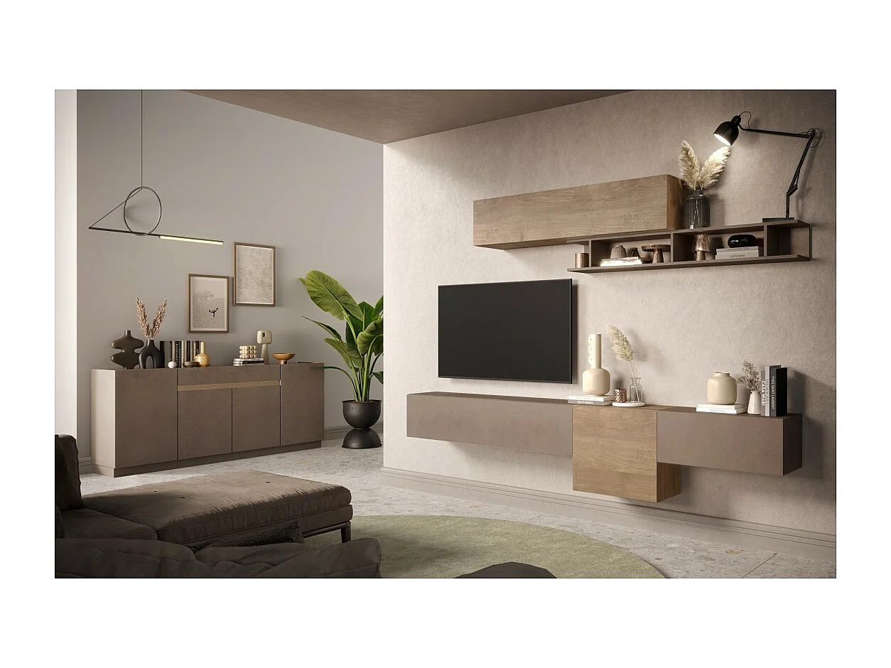 Sideboard mit 4 Türen und 1 Schublade, Kollektion FANZY. Farbe Braun und Dunkel-Eiche.