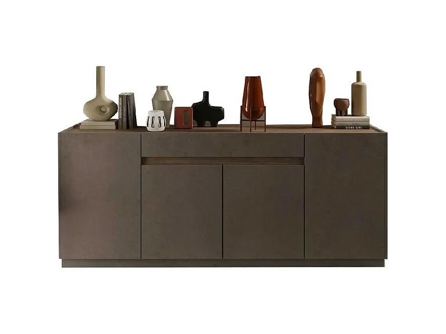 Buffet 4 portes 1 tiroir collection FANZY. Coloris marron et chêne foncé