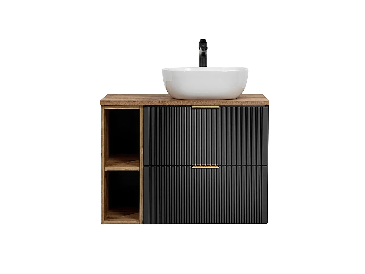 Mueble lavabo individual 80cm 2 nichos Adriel Negro y Madera