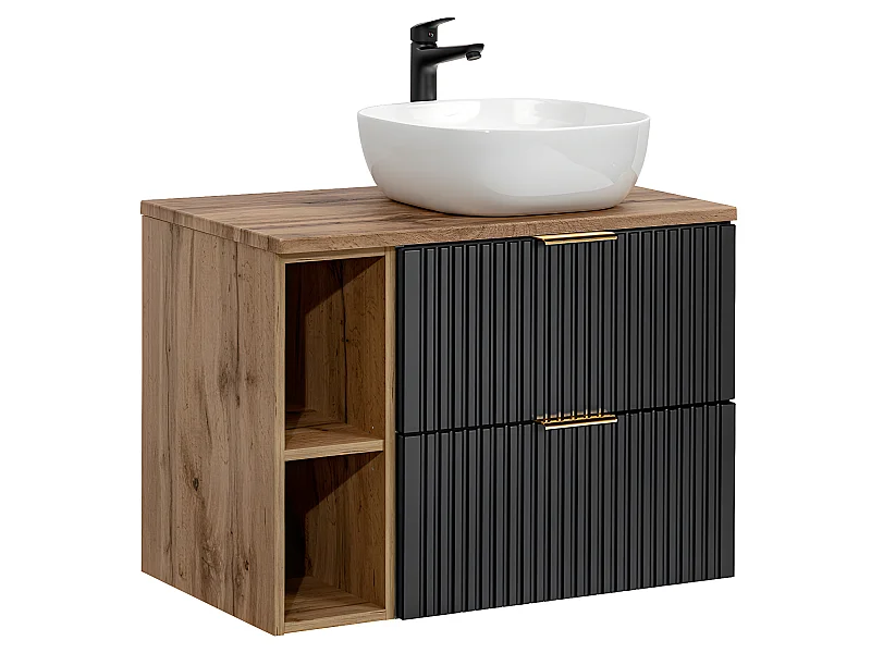 Mueble lavabo individual 80cm 2 nichos Adriel Negro y Madera