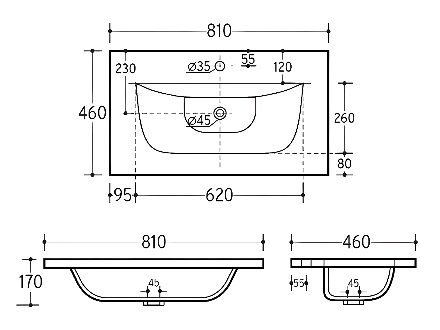 Mueble lavabo encastrable individual 80cm Adriel Blanco