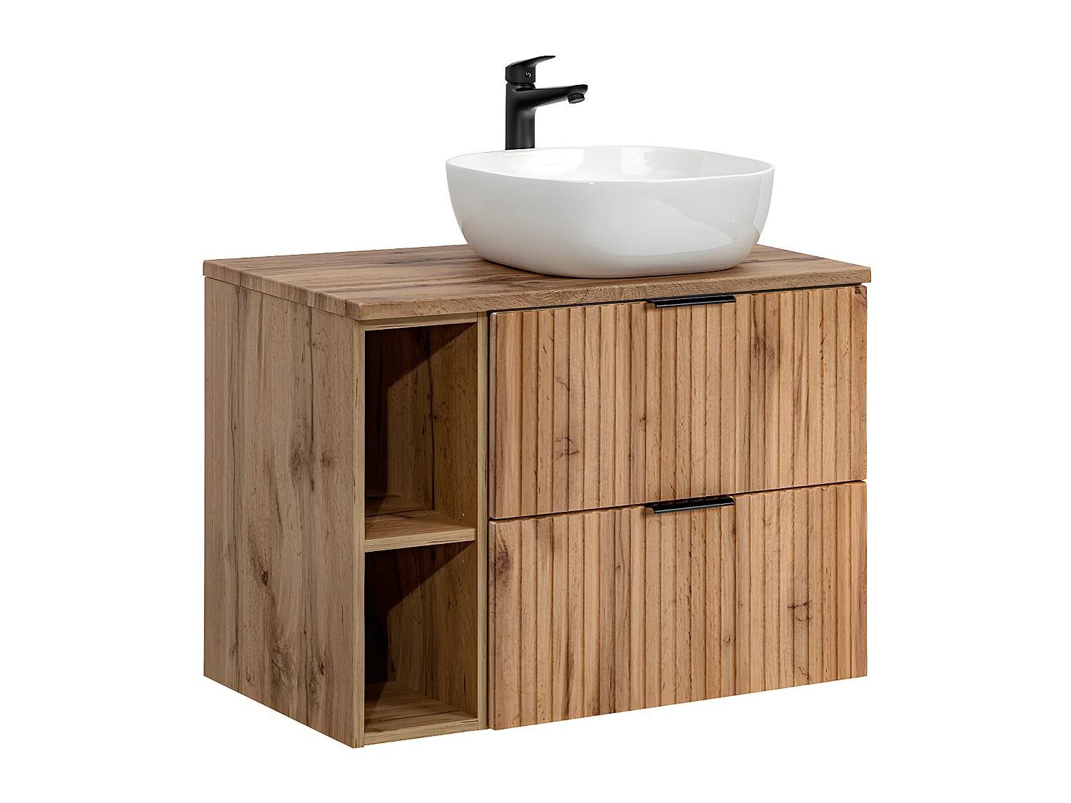 Meuble simple vasque 80cm 2 niches Adriel Bois