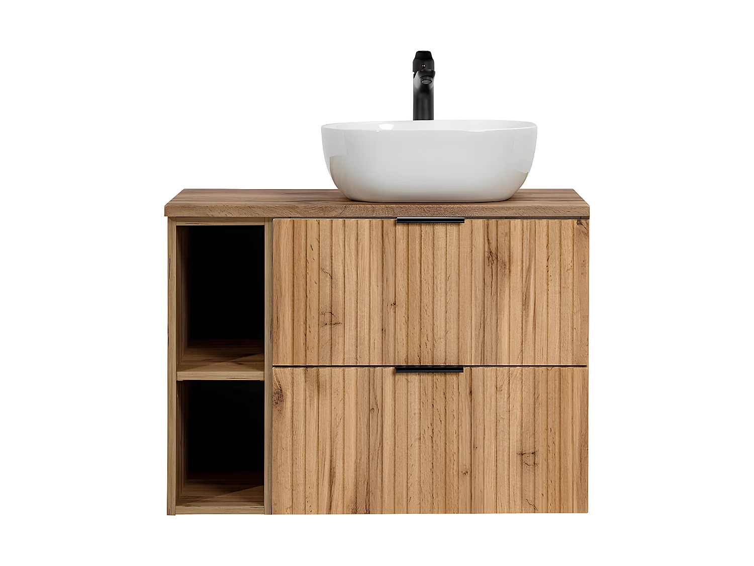 Meuble simple vasque 80cm 2 niches Adriel Bois