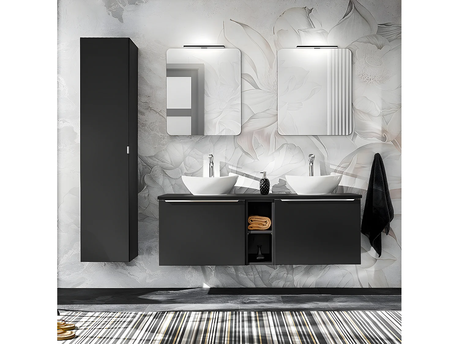 Meuble double vasque 140cm 2 niches Éros Noir