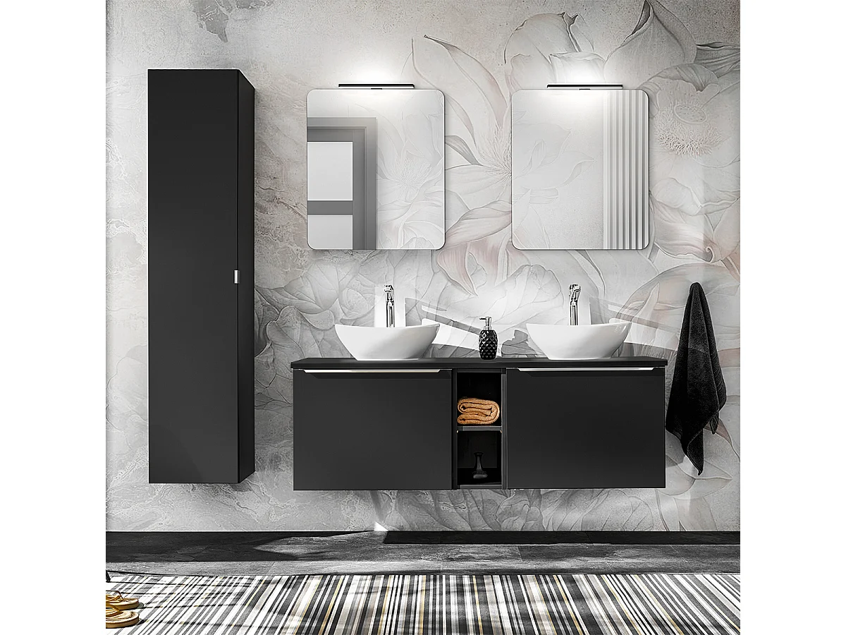 Meuble double vasque 140cm 2 niches Éros Noir