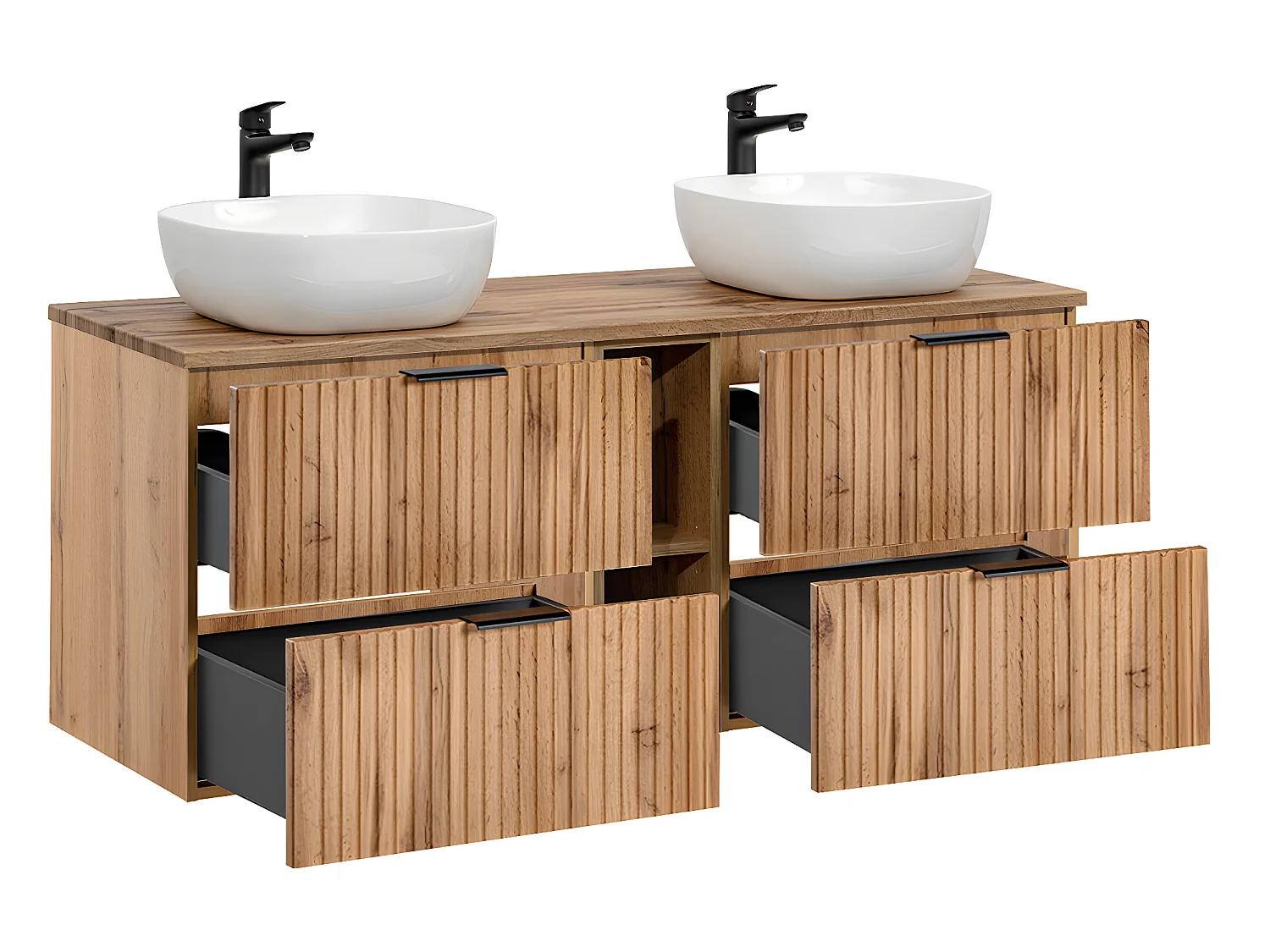 Meuble double vasque 140cm 2 niches Adriel Bois