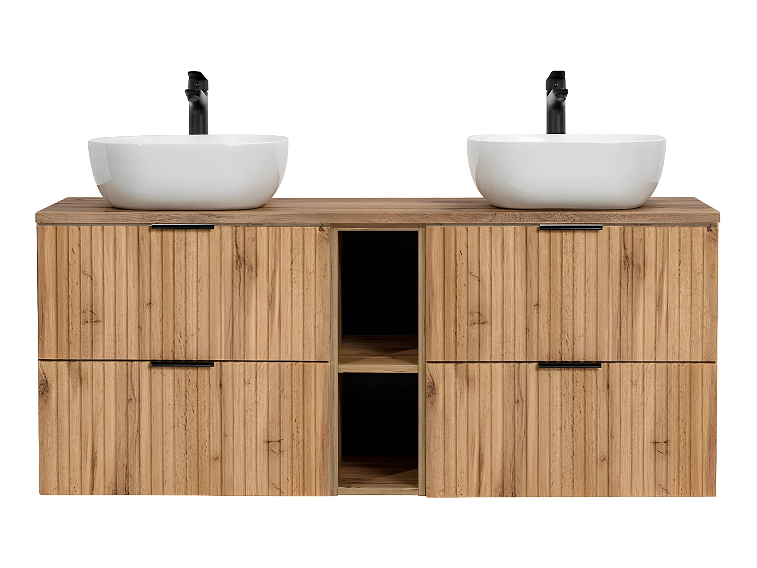 Meuble double vasque 140cm 2 niches Adriel Bois