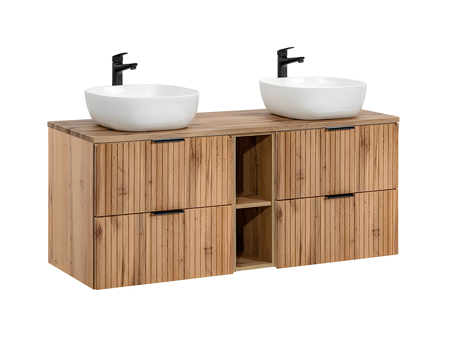 Dubbele wastafel 140cm 2 nissen Adriel Wood
