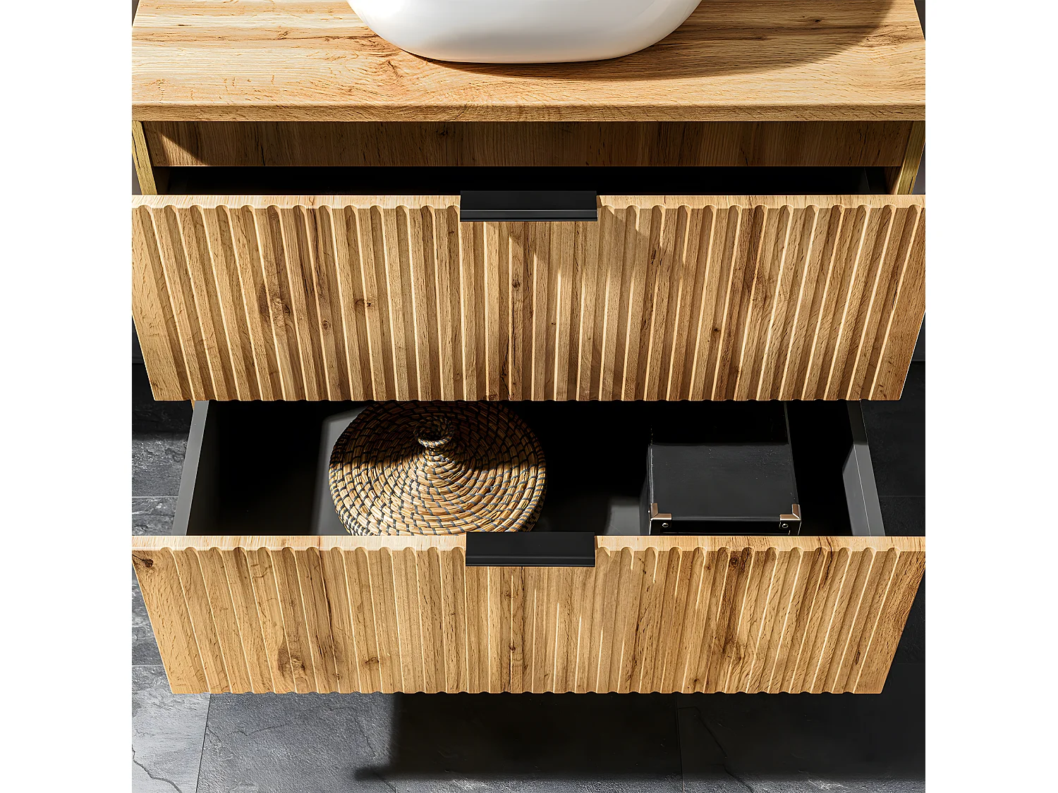 Mueble lavabo doble 140cm 2 nichos Adriel Madera