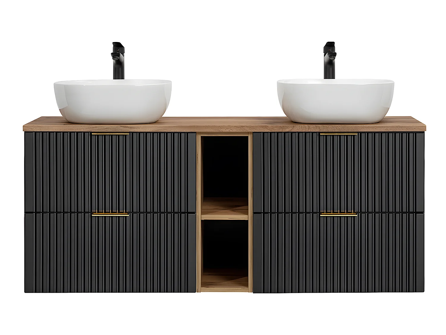 Mueble lavabo doble 140cm 2 nichos Adriel Negro y Madera