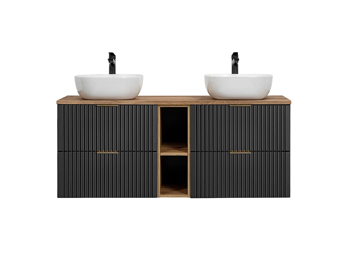Mobile doppio lavabo 140 cm 2 nicchie Adriel Nero e Legno