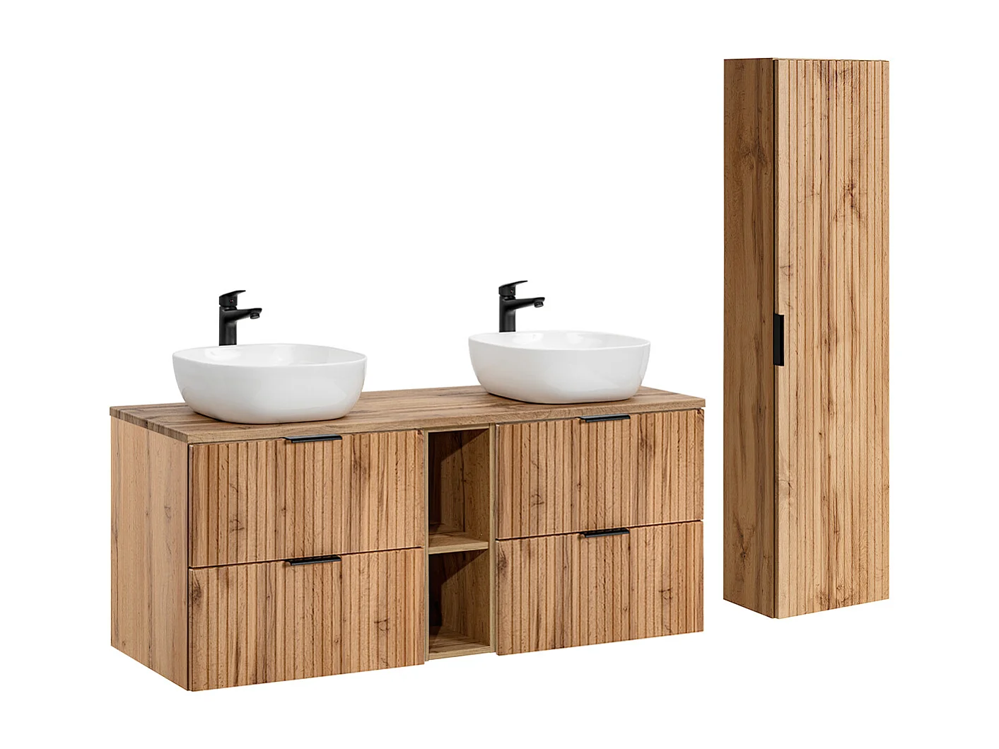 Dubbel tvättställsskåp 140cm 2 nischer och piedestal Adriel Wood