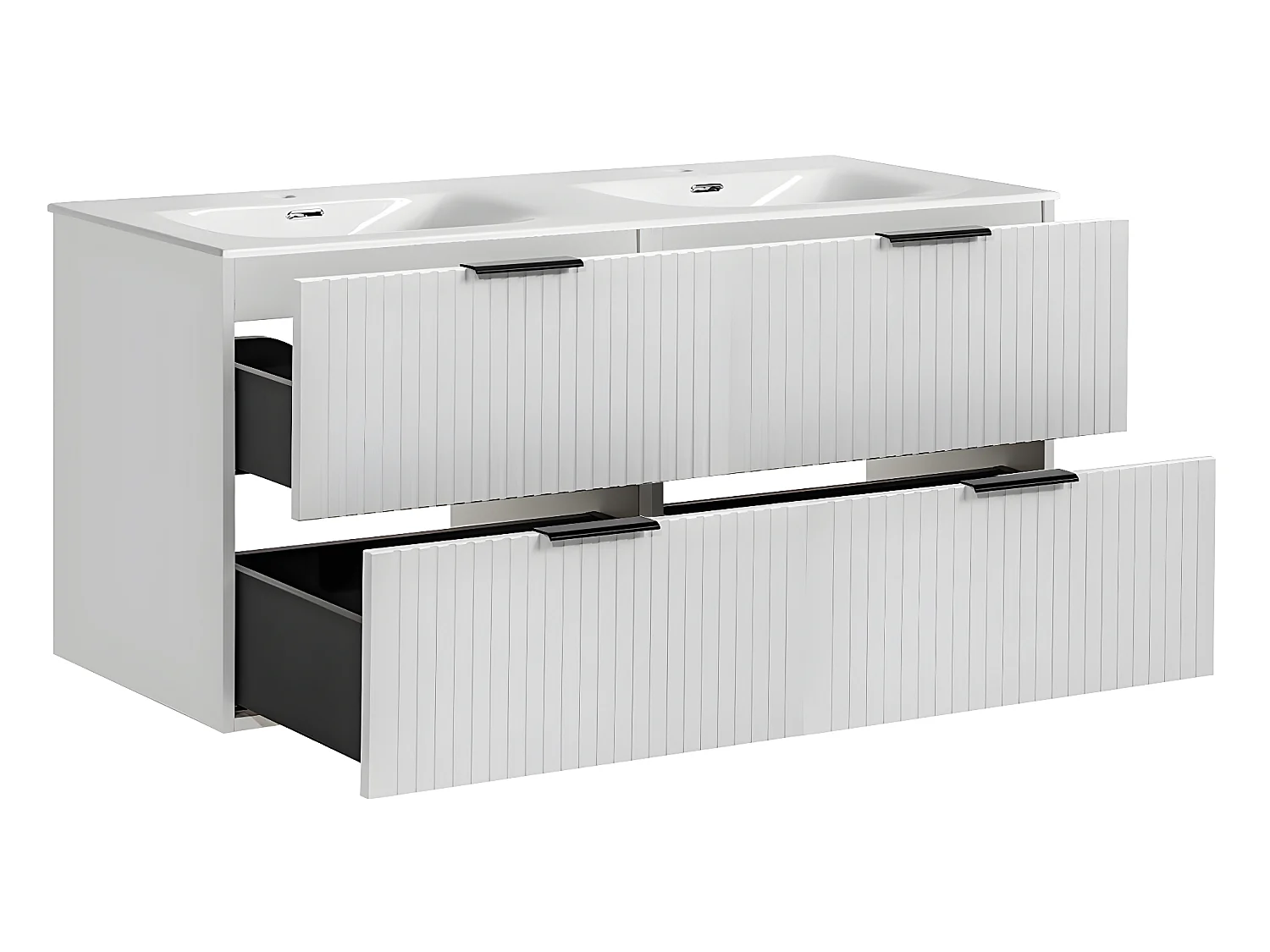 Ensemble meuble double vasque encastrée 120cm et colonne Adriel Blanc