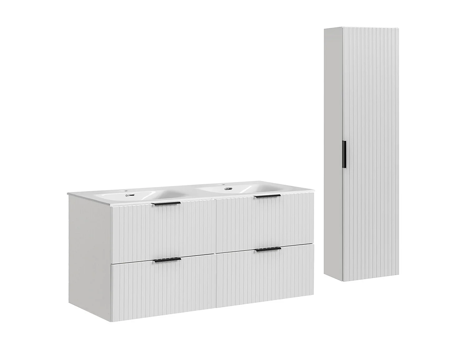 Ensemble meuble double vasque encastrée 120cm et colonne Adriel Blanc