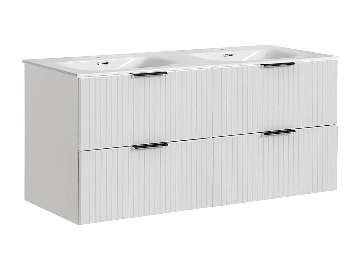 Ensemble meuble double vasque encastrée 120cm et colonne Adriel Blanc