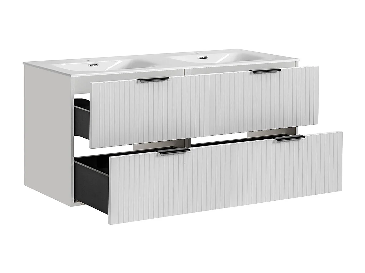 Ensemble meuble double vasque encastrée 120cm et colonne Adriel Blanc