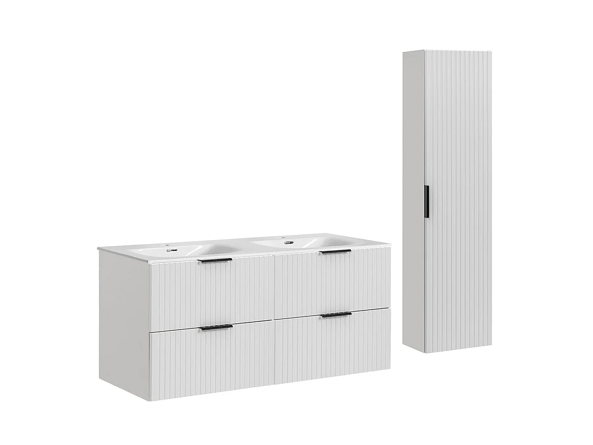 Ensemble meuble double vasque encastrée 120cm et colonne Adriel Blanc
