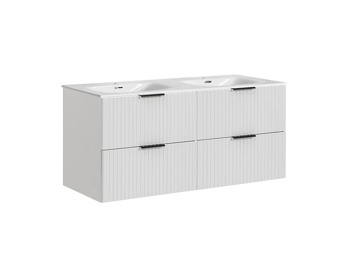 Ensemble meuble double vasque encastrée 120cm et colonne Adriel Blanc