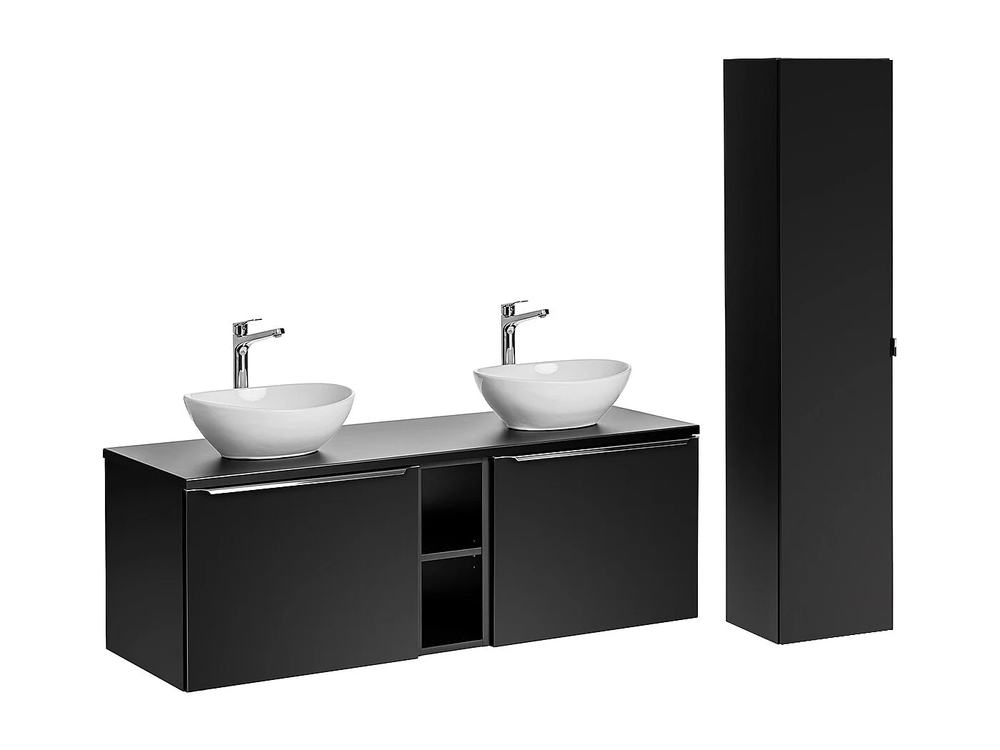 Ensemble meuble double vasque 140cm 2 niches et colonne Éros Noir