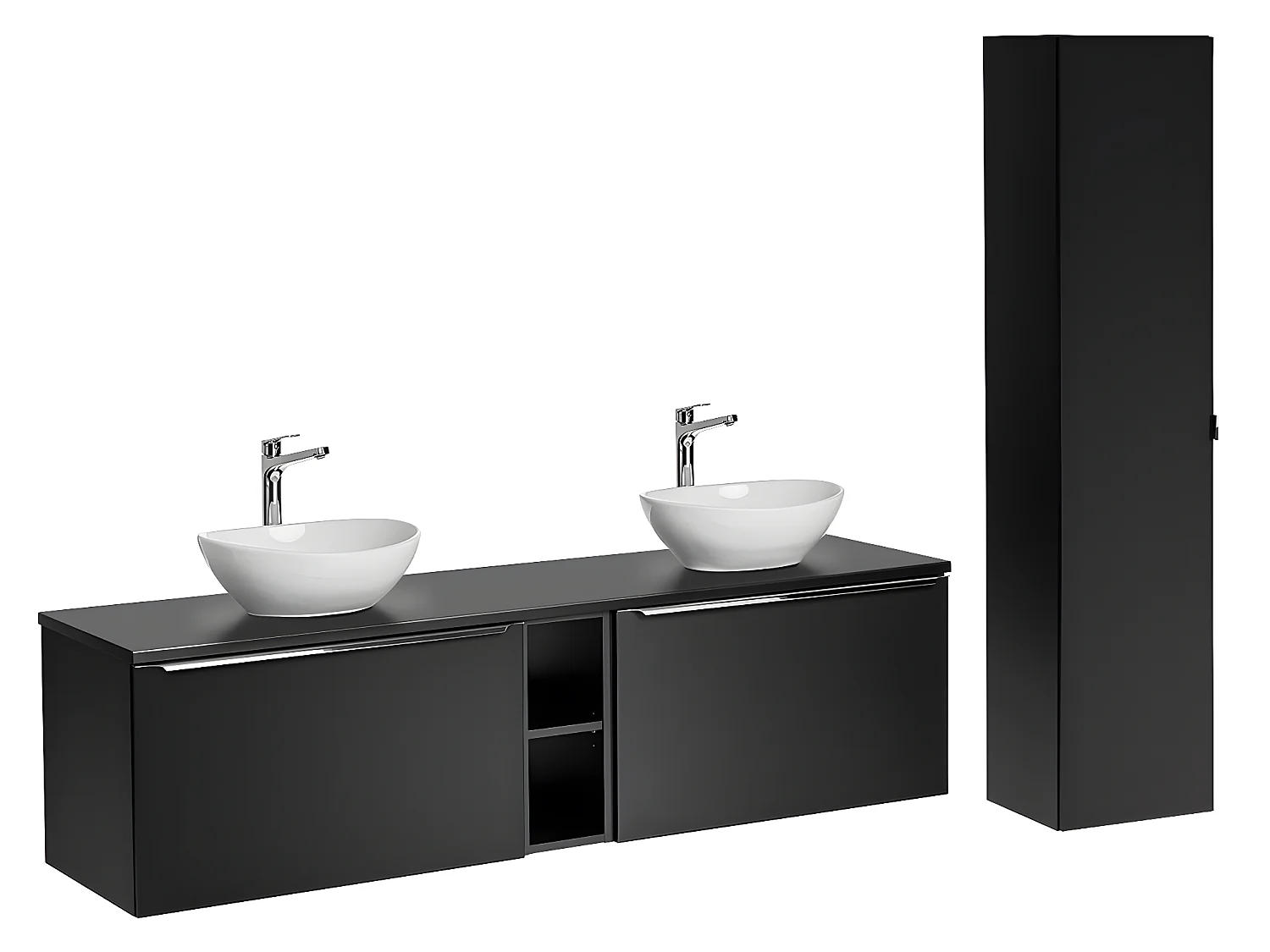 Ensemble meuble double vasque 180cm 2 niches et colonne Éros Noir