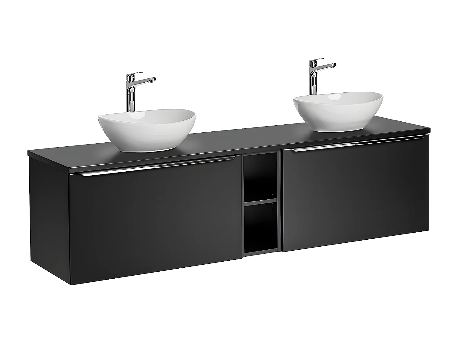 Ensemble meuble double vasque 180cm 2 niches et colonne Éros Noir