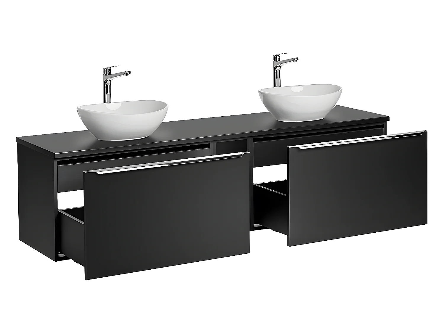 Ensemble meuble double vasque 180cm 2 niches et colonne Éros Noir