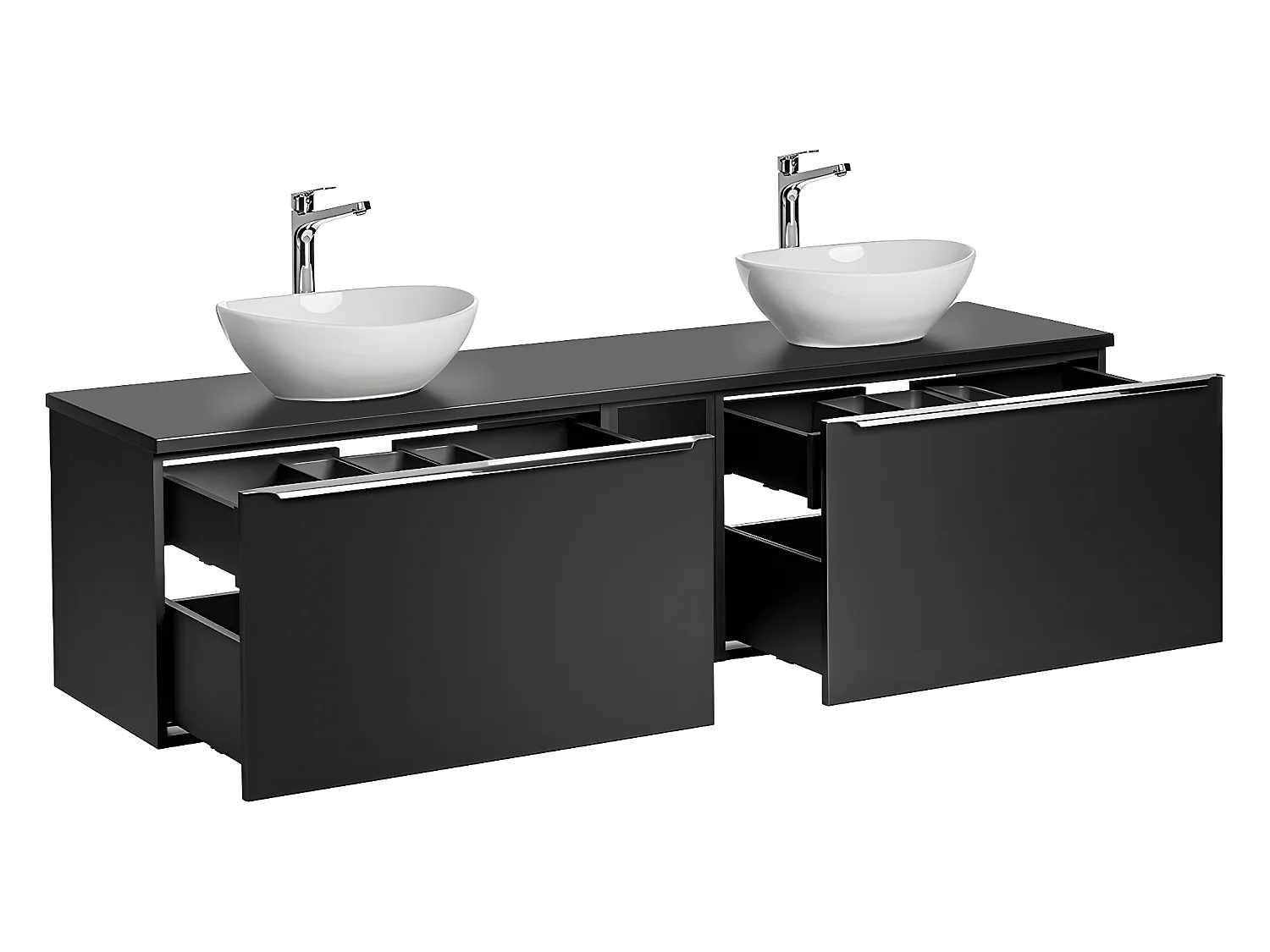 Ensemble meuble double vasque 180cm 2 niches et colonne Éros Noir