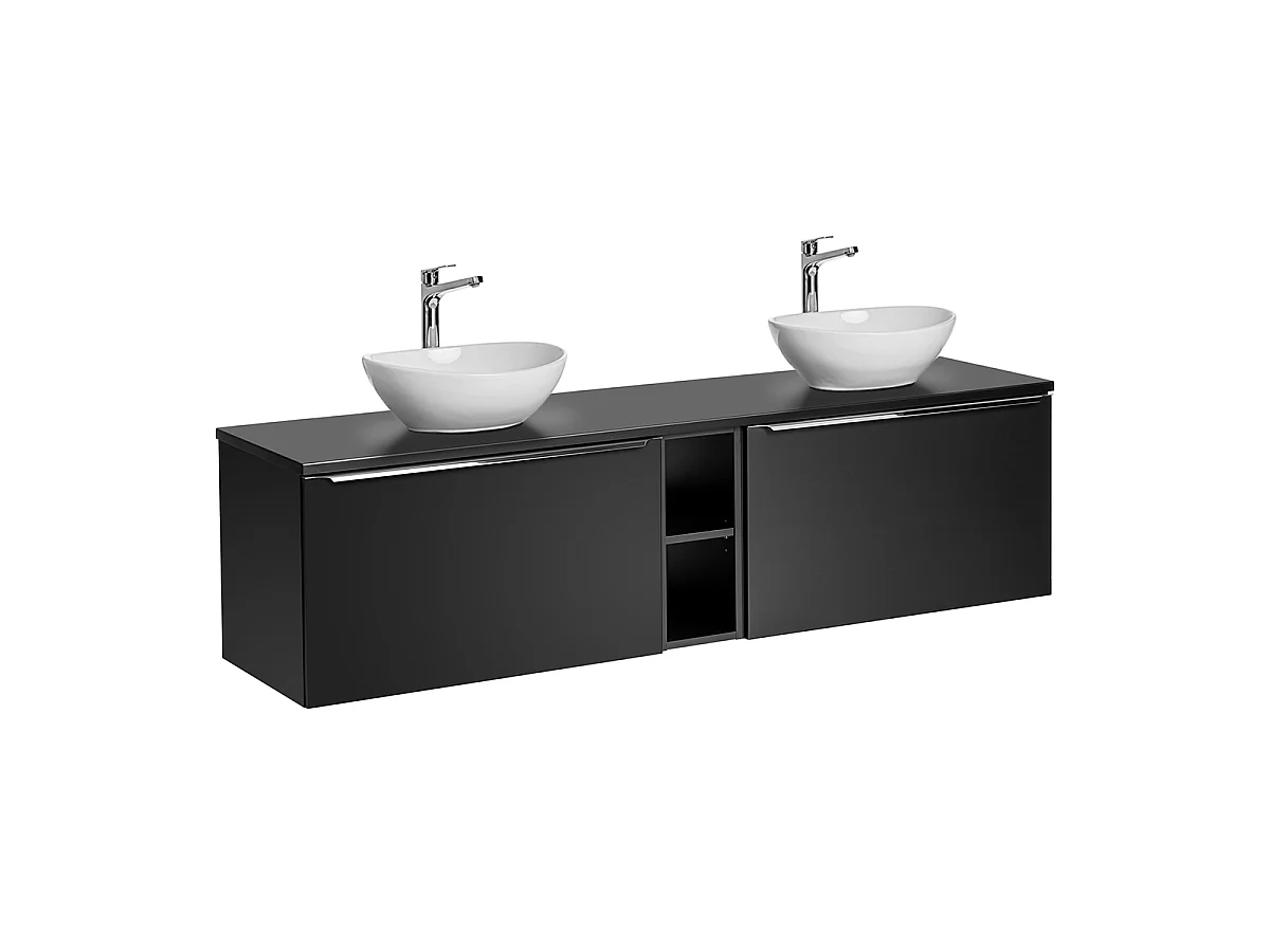 Ensemble meuble double vasque 180cm 2 niches et colonne Éros Noir