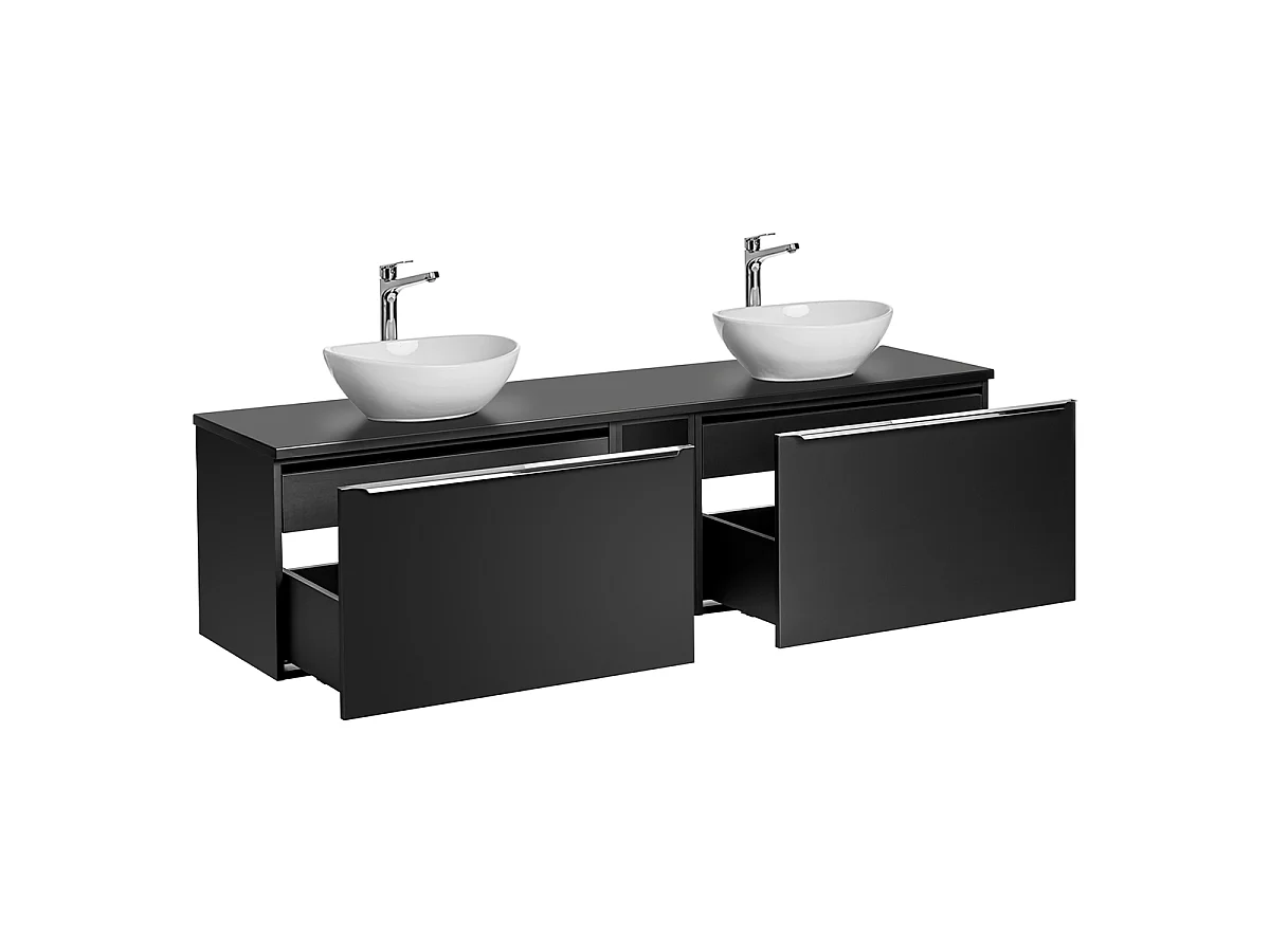 Ensemble meuble double vasque 180cm 2 niches et colonne Éros Noir