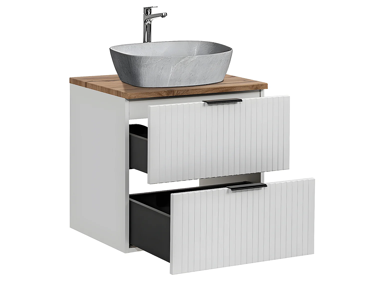 Meuble simple vasque effet pierre 60cm Adriel Blanc